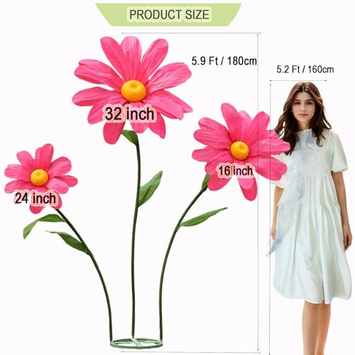 Large Daisy Flowers Artificial,5.9 Ft Giant Paper Flower Decoration,Big Flowers Decor for Birthday Party,Garden,Office,Home,Wedding,Graduation,Shop Window Display(Rose) - color: Rose