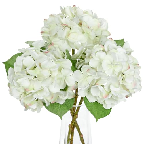 White Artificial Hydrangea Flowers 18.8 Inch Long with 6 Inch Full Realistic Bloom Lifelike Silk Faux Hydrangea Stems for Wedding Bouquet, Table Centerpieces, Party Decor, Home Indoor Decoration - color: Green White