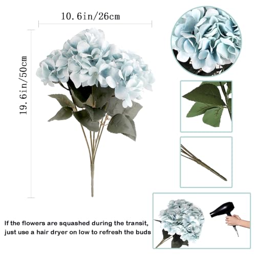 2Bouquets Artificial Fake Flowers Silk Hydrangea Arrangements Wedding Bouquets Decorations Plastic Floral Home Kitchen Garden Party Festival Bar DIY(Ice Blue) - color: Ice Blue, 5 Flower Heads