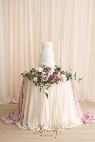 Ling's Moment Wedding Artificial Welcome Sign Flowers Swag Arch Floral Garland Decorations Dusty Rose Mauve For Ceremony Reception Entrance Entryway Party Banquets Easel Home Outdoor(NOT INCLUDE SIGN) - color: Dusty Rose & Mauve