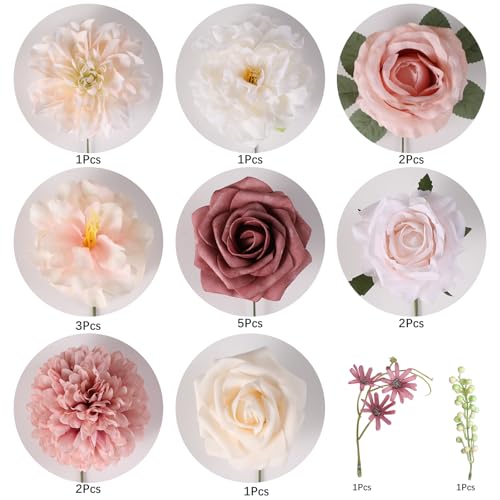 Kisflower Flowers Artificial Combo Cake Flowers Decorations Fake for DIY Wedding Bridal Bouquet Centerpieces Arrangements (Blush Pink) - color: Blush Pink