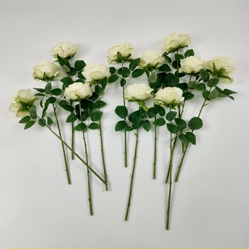 ATFL Fake Roses Artificial Flowers Bulk,Floral Diameter 4'',20 Pcs Artificial Silk Roses Flowers with Stems for Wedding Arrangement Centerpieces Party Home Table Decorations (20, Champagne) - color: Champagne