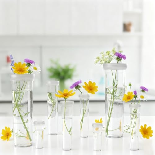 BrightRow 100 Pcs Flower Water Tubes with Caps Multisize Clear Plastic Floral Vials Holder for Single Stem Roses, Buds, Bouquets Fresh Flower Floral Picks Arrangement Centerpieces Decoration, 4 Size