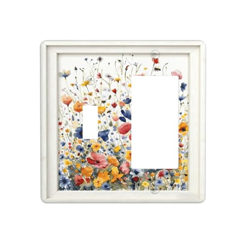 Decorative Art Light Switch Covers Watercolor Wildflower Bouquet 2 Gang Single Toggle Rocker Combination Electrical Faceplate Switchplate Wall Plate for Home Decor - color: Watercolor Wildflower Bouquet, size: 2 Gang 1-GFCI 1-Toggle Comb/4.5 x 4.5 IN