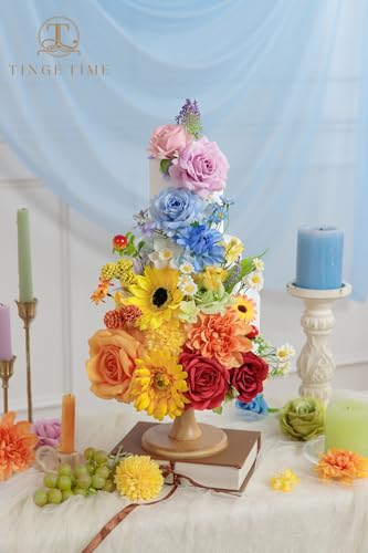 TINGE TIME Fake Flowers Artificial Flowers Peonies Bulbous Chrysanthemum Daisy Hydrangea Sunflower Violets Dahlia Daffodils Epiphyllum Orchid Cherry Blossom Camellia Leyaron (Rainbow Colorful) - color: Rainbow Colorful
