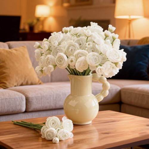 24 Stems Artificial Ranunculus Flowers - 96 Bloom Faux Silk Ranunculus Bouquet for Wedding Decorations, Home Décor, Holiday Arrangements & Large Event Centerpieces (Cream) - color: Cream