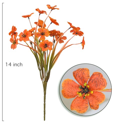Outdoor Artificial Flowers 21 UV Resistant Bundles Fake Flower Plastic Plants Faux Silk Flowers Porch Hanging Garden Porch Window Box Decorating (Light Autumn Orange) - color: Light Autumn Orange