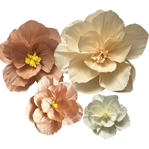 BRT Bearingshui Crepe Paper Flowers Decoration for Wall Total 9 Pcs, Artificial Flowers for Wedding Decor,Flower Backdrop Decor, Baby Bridal Shower Birthday Party, Pink Peach Beige 3D Wall Flowers - color: Pink Biege Peach
