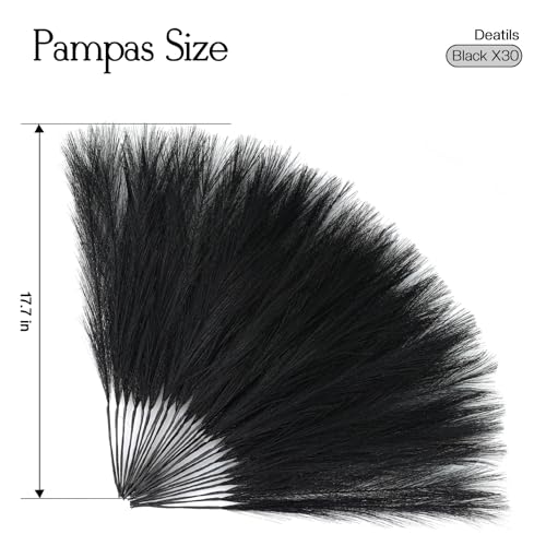 Ureymx Faux Pampas Grass Decor 17.7 Inch 30pcs, Artificial Pampas Grass Fluffy Home Decor, Short Vase Room Decor pompous Grass Flower Arrangement for Boho Home Wedding Decoration (Black) - color: Black, size: 17 Inch 30 Pcs