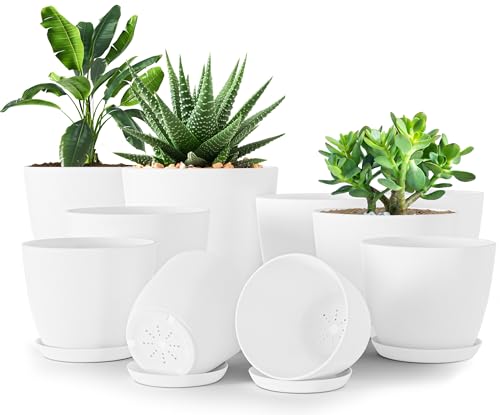 Utopia Home - Plant Pots Indoor with Drainage - 7/6.6/6/5.3/4.8 Inches Flower Pots for Indoor Planter - 10 Pack Plastic Planters - Ideal for Stocking Stuffers or Home Christmas Decorations - White - color: White, size: Pack of 10