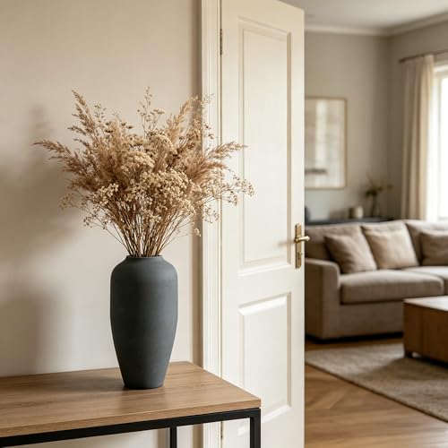 Hosley 11 in High Dark Grey Metal Vase, Ideal for Dried Flowers Gift for Floral Arrangements Wedding Home Spa Votive Candle Gardens - color: Dark Grey