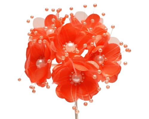 72PC Artificial Silk Pearl Spray Craft Flower for Home Craft Decor DIY Wedding Bridal Veil Headband Dress Cake Topper Embellishment Scrapbook Favor Corsage Floral Bouquet Arrangement (Coral) - color: Coral