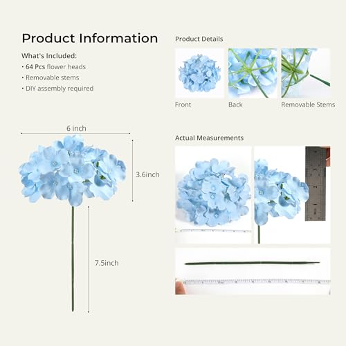 Auihiay 64Pcs Hydrangea Artificial Flowers Bulk, Faux Hydrangea Flowers Heads with Stems for Wedding Centerpieces Baby Shower Living Room Dining Table Bridal Shower Graduation Decor (Mixed Color) - color: Mixed Color
