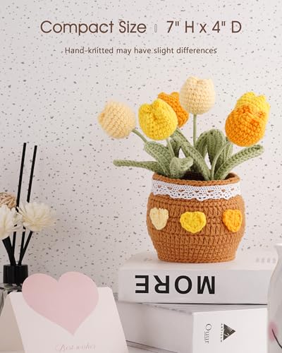 Thank You Gifts for Teachers Crochet Tulips Flower Pot - Handmade Large Crochet Flowers for Women, Graduation End of Year Appreciation Gifts, Positive Tulip Flower Gift for Boss Manager, Yellow - color: Yellow