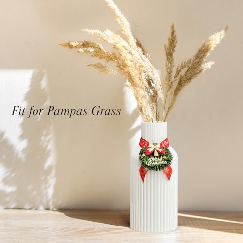 Pure White Ceramic Flower Vase for Christmas, Minimalist Modern Home Decor, Matte Finish Pampas Grass Vase for Table, Fireplace, Shelf, Mantel, Entryway and Centerpieces - color: Pure White, size: 8in