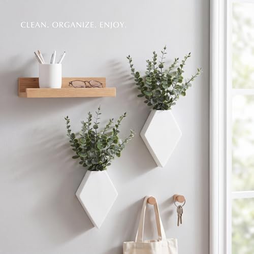 Chunful 2 Pcs Wooden Wall Planter Decor Hanging Fake Plants Greenery Flowers Holder Vase Boxes for Wall Bohemian Farmhouse Room Kitchen Office Indoor Decoration(White,7.1 x 4.7 x 1.2 Inches) - color: White, size: 7.1 x 4.7 x 1.2 inches
