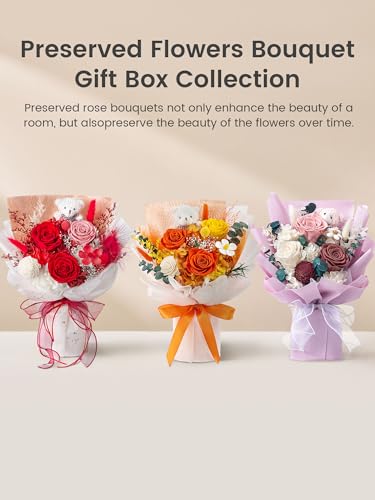 Polylove Forever Flower Bouquet Flowers for Delivery Prime Preserved Roses with Bear Gift Box for Wife Women Mother Day Anniversary Birthday (Purple) - color: Purple