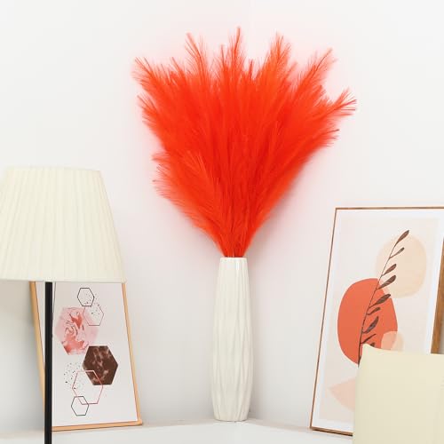 43" Orange Pampas Grass Tall - 8 PCS Faux Pampas Grass Decor Artificial Pompas Grass for Floor Vase Filler Wedding Boho Home Baby Shower Mothers Day Decoration - color: Orange