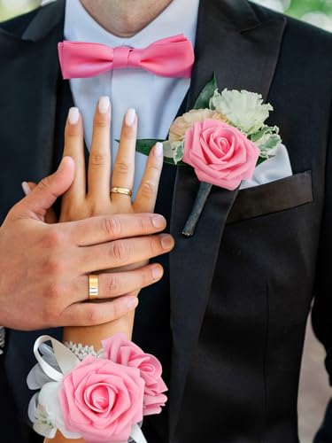 MACTING Artificial Flowers 30PCS Pink Fake Flowers with Stem Real Touch Soft Foam Roses Wedding Bouquet Table Centerpieces Party Bridal Shower Birthday Home Summer Decorations - color: Pink, size: 30PCS