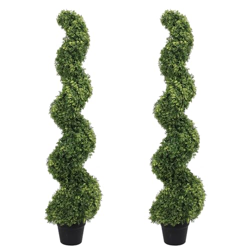 4ft Spiral Boxwood Topiary Trees Artificial Outdoor Set of 2 - UV Resistant Faux Plants for Outside Planters, 48" Fake Twisted Tree for Front Porch Decor - color: Boxwood Leaves, size: 4FT