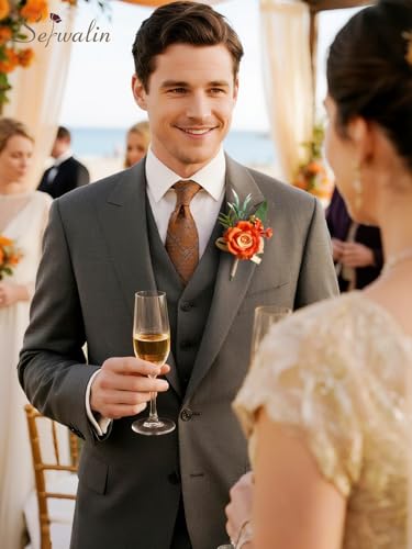 Serwalin Orange Corsage and Boutonniere Set, Prom Corsage and Boutonniere Set of Wedding Flowers Homecoming Accessories Party Suit Decoration - color: Bright Orange, size: 1 Boutonniere & 1 Wrist Corsage - 2pcs