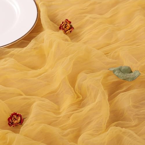 Yellow Gauze Table Runner 10ft Rustic Cheese Cloth Table Runner Boho Style Decoration for Romantic Date Wedding Party Baby Shower Photography Decoration - color: Yellow, size: 10 ft × 1 pc