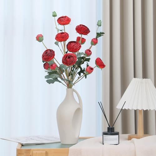 6Pcs Realistic Silk Red Ranunculus Artificial Flowers Long Stems, 23.6" Tall Fake Flowers Faux Flowers Suit for Year-Round Home Decoration, Wedding, Bridal Bouquets, Office - color: Red