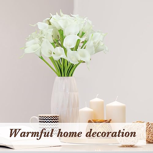 Crowye 100 Pcs Calla Lily Artificial Flowers Bulk 14 Inch Comfortable Touch Calla Lily Bridal Wedding Bouquet Faux Artificial Flower for DIY Wedding Bridal Centerpiece Party Decor (White)
