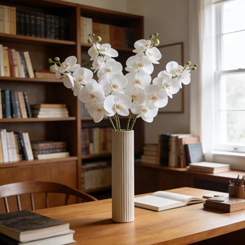 HCTCPALS Artificial Flowers for Outdoors 6 Pcs Orchids Plant Realistic Silk Fake Flowers for UV Resistant Faux Plants Outdoor Indoor Outside Front Porch Hanging Planter Decoration-38" White - color: Orchid White