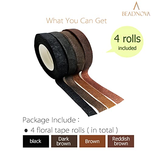 BEADNOVA Floral Tape 1/2inch Mix Brown Black Flower Tape for Bouquets Floral Arranging Stem Wrap Craft (4 Colors Mix, Total 120yards) - color: Brown Mix