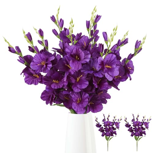 2 Bundles Dark Purple Gladiolus Artificial Flowers 10 Heads 26.38" Silk Fake Gladiolus Flowers for Wedding Centerpieces, Home Table Party Decor(Dark Purple) - color: Dark Purple