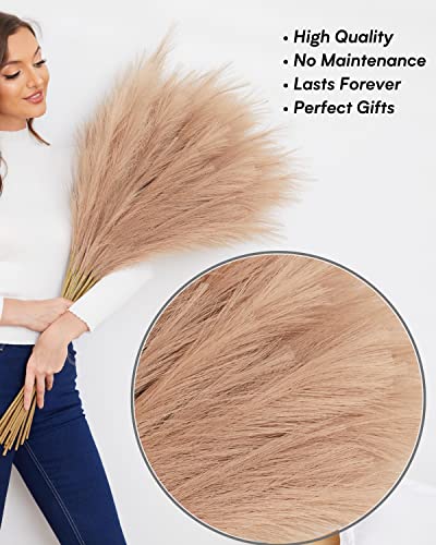 Faux Pampas Grass, 9 PCS 37''/3.1FT Tall Fluffy Fake Pompas Floral, Large Artificial Pompous Grass Branches for Floor Vase Fillers, Boho Farmhouse Room Wedding Decor (Taupe) - color: Taupe