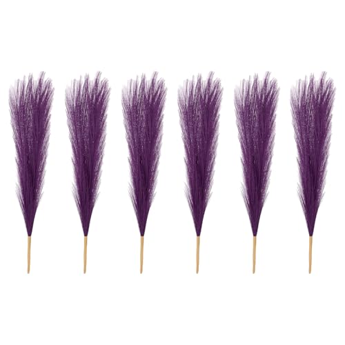 PATIKIL 17 Inch Faux Pampas Grass, 6 Pcs Boho Decor for Home Decoration Artificial Tall Fluffy Stems for Wedding Flower Party Vase Arrangement Centerpieces, Dark Purple - color: Dark Purple