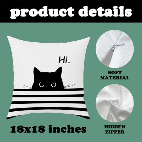 Fokongna Hi Cute Black Cat PatternPillow Covers for Couch Home Bedroom Living Room 18 x 18 Inch Pillow Covers - color: Hi Cat