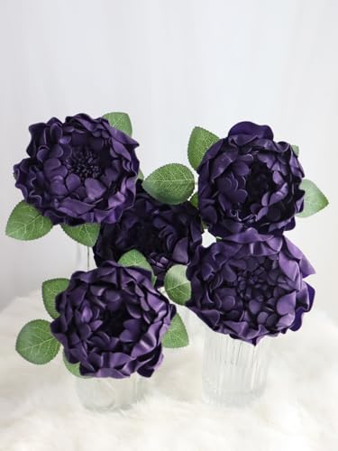 Artificial Flowers 16PCS 4" Deep Purple Blooming Peonies Fake Roses with Stem for DIY Wedding Bouquets Centerpieces Baby Shower Party Home Decorations - color: Deep Purple