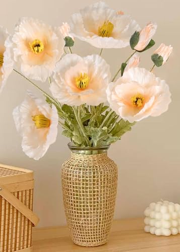 Poppy Silk Flowers,6PCS Fake Poppy Flowers 41.3in Long Stem Poppies Flowers for Tall Vase Wedding Party Home Decor(Champagne) - color: Champagne