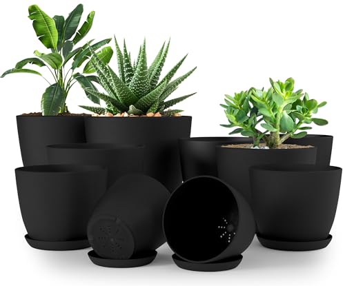 Utopia Home - Plant Pots Indoor with Drainage - 7/6.6/6/5.3/4.8 Inches Home Decor Flower Pots - Pack of 10 Plastic Planters for Indoor Plants, Cactus, Succulents Pot - Black - color: Black, size: Pack of 10