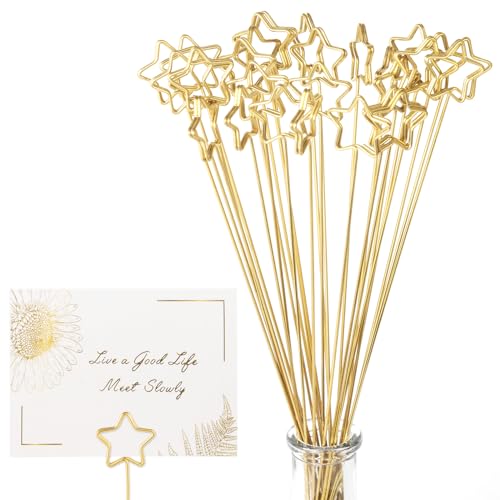 30Pcs Floral Card Holder Picks-Wire Place Card Holder for Wedding-Metal Photo Picture Clip Holder-Table Name Number Holder,Memo Note Holder for Flower Arrangement,Wedding,Baby Shower,Party,Decorations (Gold, Star) - color: Gold, size: Star