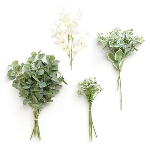 Ling's moment Artificial Greenery Stems Box Set, 15pcs with 4 Kinds of Faux Greenery Picks for DIY Bridal Bouquets Wedding Floral Arrangement Table Centerpieces, Tender Green & Sage Green - color: Grn-tender Green & Sage Green