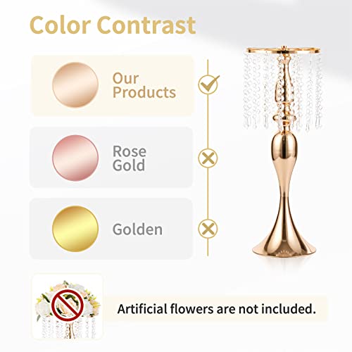 NUPTIO 10 Pcs 21.3 inches Tall Crystal Flower Stand Wedding Road Lead Tall Flower Holders Centerpiece Crystal Flower Chandelier Metal Flower Vase for Reception Tables Wedding Supplies - color: Gold, size: 10 x L