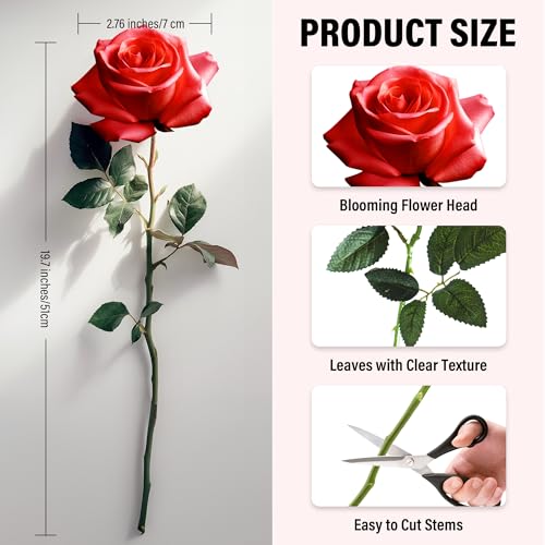 20PCS Artificial Roses with Long Stems - Realistic Silk Flowers, Fake Roses Real Touch Bouquet of Roses for Mother's Day, Home Decor, Bridal Wedding Party, Bulk Faux Rose Flowers (White Red) - color: White&red, size: 20 PCS