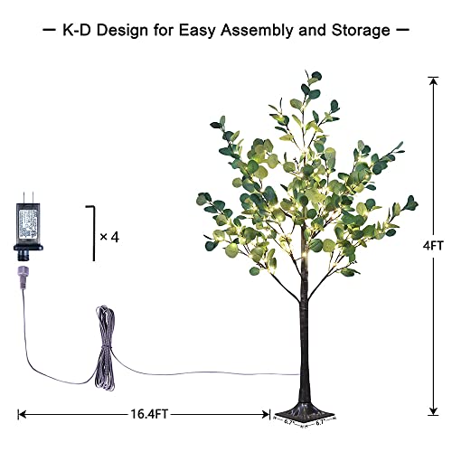 Lighted Eucalyptus Tree 4FT 126 LED Artificial Tree for Decor Inside and Outside Home Patio Wedding Festival Christmas Decoration Warm White - size: 4ft