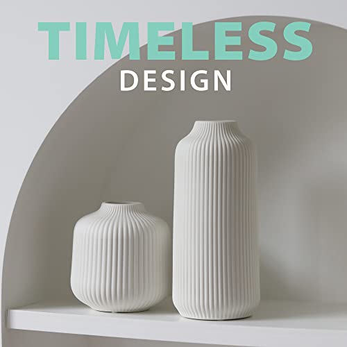 flature Ceramic Vases in Nordic Style, Modern Vase Deco for Pampas Grass, Boho Deco for Windowsill, Vases Set in White Matt, Flower Vase as Home Decoration for Fresh Flowers, Dried Flowers, Set of 2 - color: White, size: Set of 2