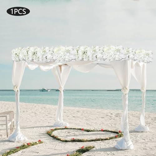 Artificial Silk Flowers Row, 3.28FT White Rose Panel Backdrop - Fake Flower Vine Garland for Wedding Arch, Door Arrangement, Party Wall Decor, Indoor/Outdoor