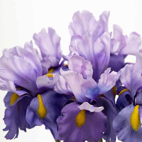 Hollyone Iris Artificial Flowers 15Pcs Faux Iris Light Purple Flowers 14.2" Real Touch Fake Flowers Picks Bouquets for Wedding Bridal Home Arrangements Office Table Centerpieces Decor - color: Gradient Purple
