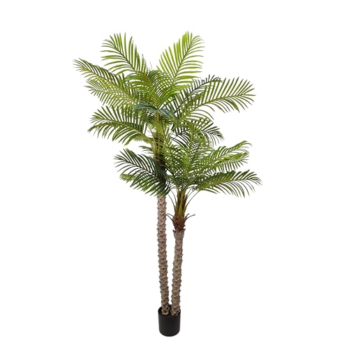 Fake Palm Tree 8FT for Outdoor Indoor Decor,2 Trunks UV Resistant Faux Silk Plants Perfect for Outside Patio Poolside Yard Home Office Living Room Decor - color: 8ft-2pole