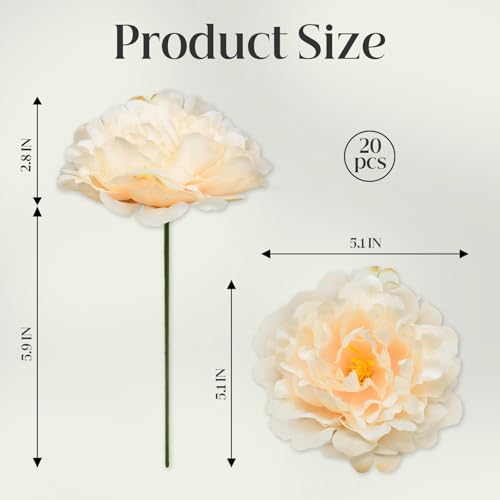 20 Pcs Artificial Flower Peonies, 5" Silk Fake Peonies with 6" Stems No Leaf, Faux Peonies Flowers for Decoration Wedding Home Party Centerpiece Decor Floral Art (Nude) - color: Nude