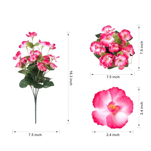 Hoppwodd Hibiscus Artificial Flowers for Outdoors Spring Decoration, 6 Bundles Faux Silk Flowers UV Resistant Look Real Artificial Tropical Flower Fake Plants for Outside Planter Porch Patio, Pink - color: Pink