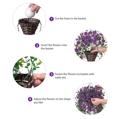 HyeFlora Artificial Hanging Flowers Basket for Outdoor, Fake Flowers Faux Plants Look Real for Yard Gardens Porch Patio Home (Darkpurple) - color: Dark Purple