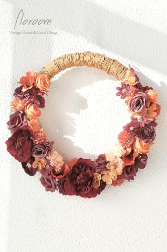 Floroom Mini Artificial Flower Heads Burnt Orange & Burgundy Fake Peony Daisy Rose Multicolor Small Faux Silk Flower Heads for Cake Craft Garland Wedding Party Graduation Cap DIY Home Decoration - color: Burnt Orange Burgundy